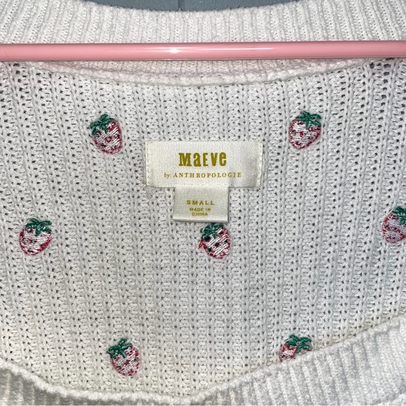 Anthropologie Maeve Strawberry Embroidered Square Neck Sweater Small - Picture 3 of 7